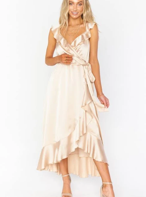 dress Show Me Your Mumu Samantha Ruffle Wrap Dress champagne Luxe Satin Show Me Your Mumu $78