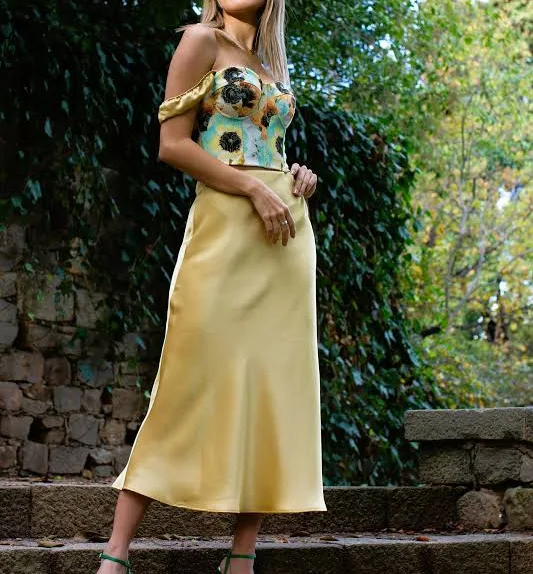 skirt Silk Satin High Waist Bias Cut Midi Skirt Etsy - Seller $122