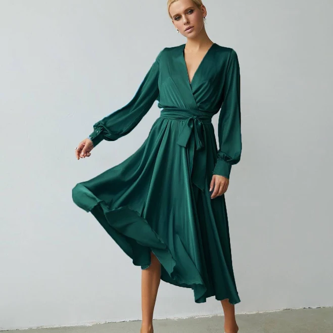 dress Silk Satin Long Sleeve Midi Dress Etsy - Seller $142.26