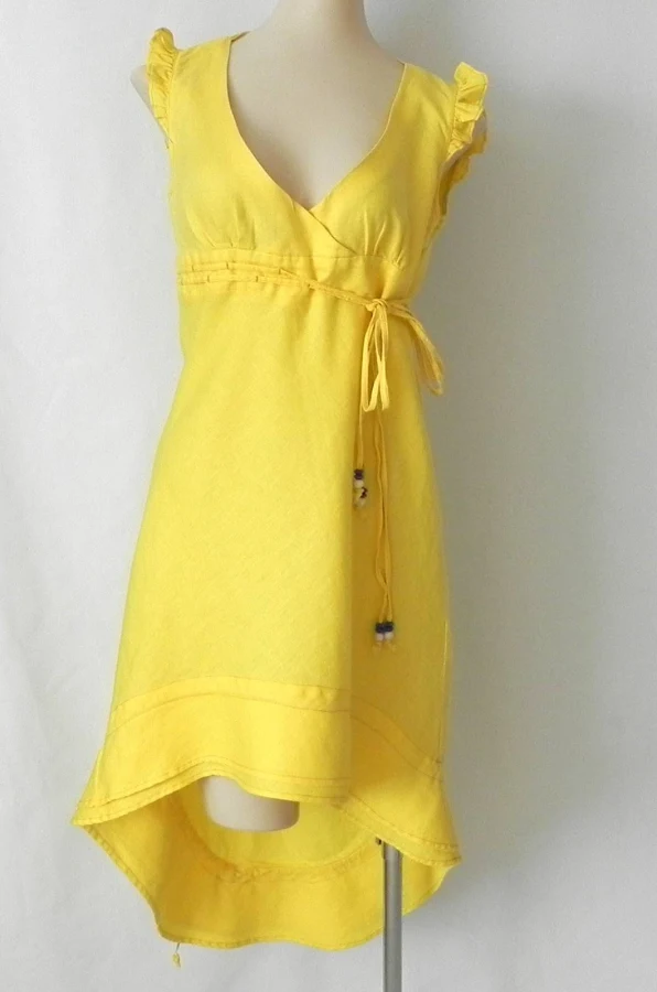 maxi dress Sixvalves Dress Sleeveless Yellow Linen Hi-low Empire Waist Size M (us eBay - colourfulyou1 $26.24