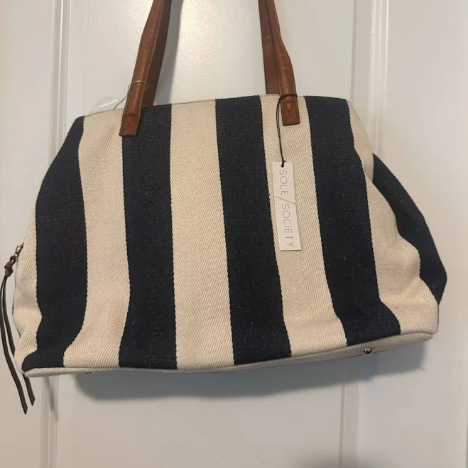 bag Sole Society Stripes Canvas, Bag, Navy, And Cream Color Large Carryall eBay - lanora-design $40