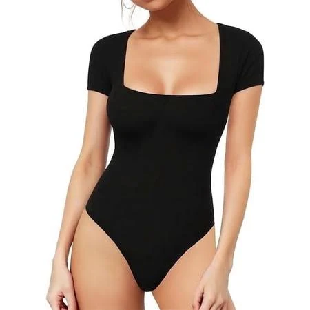 bodysuit Somer Women's Tummy Control Short Sleeve Square Neck Body Suit Walmart - SOMER $12.99