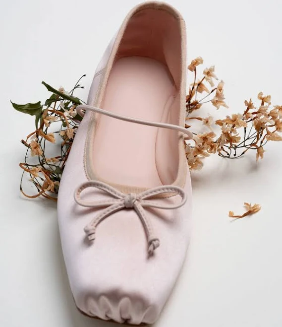 shoes Square-Toe Satin Ballet Flats with Bow Fuchsia Boots $95.99