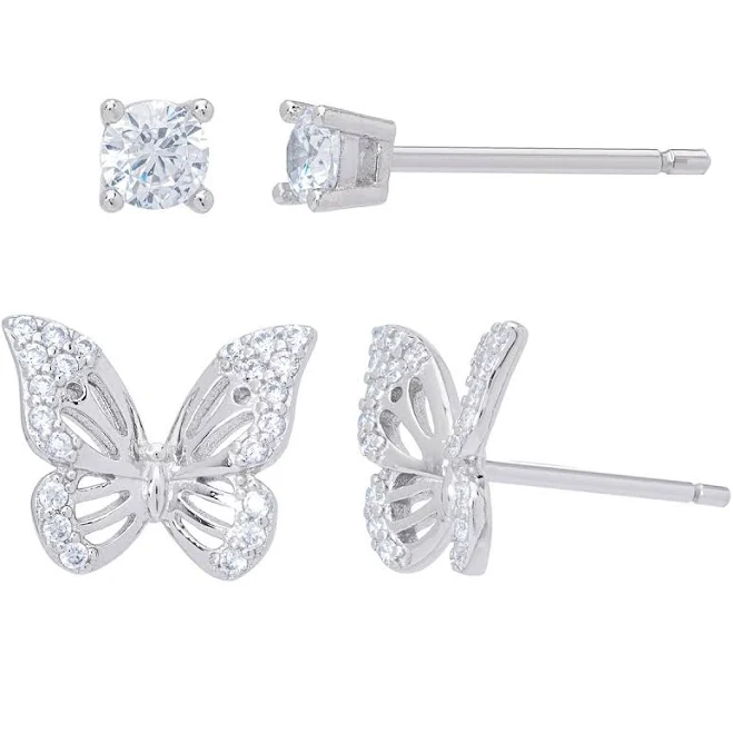 accessory Sterling Silver CZ Butterfly Stud Earrings Set Boscov's $24.99