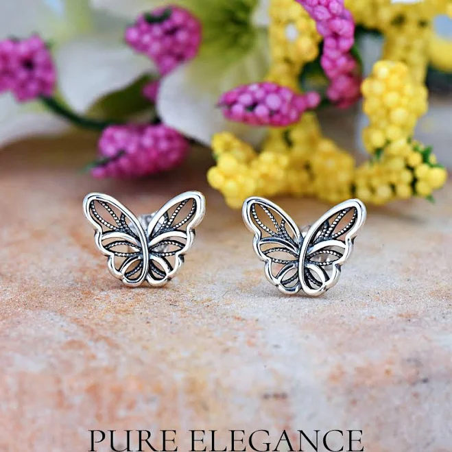 accessory Sterling Silver Filigree Butterfly Stud Earrings Etsy - PureEleganceJewelz $18
