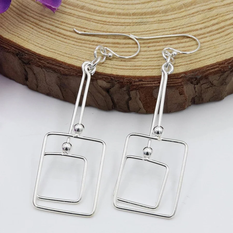 accessory Sterling Silver Geometric Double Square Drop Earrings Etsy - SilverJewels2002 $59.99