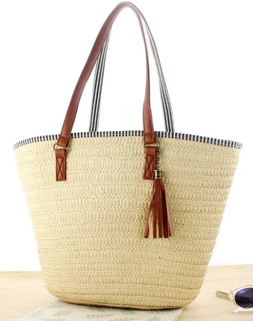 bag Straw Beach Shoulder Bag with Colorful Pom Pom BeachBum $49