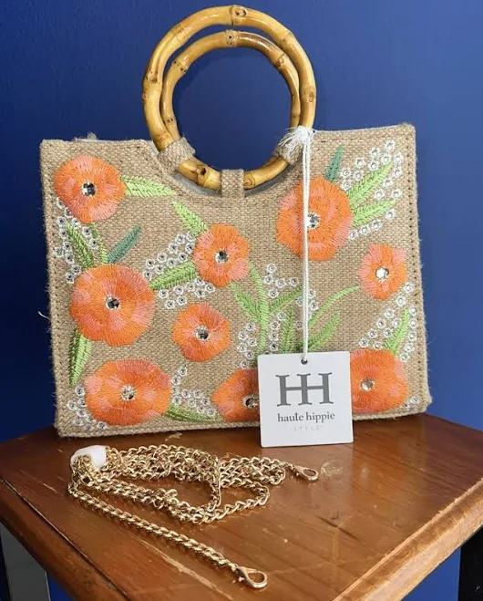 bag Straw Embroidered Floral Bamboo Handle Crossbody Handbag Multicolor eBay $53.99