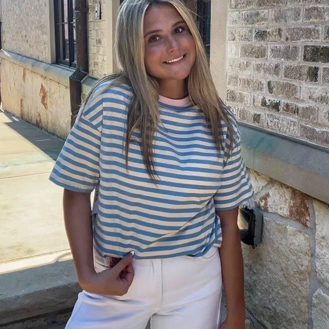 t-shirt Stripe Looks Contrast Drop Shoulder Loose Tee The Simply Dixie Boutique $25