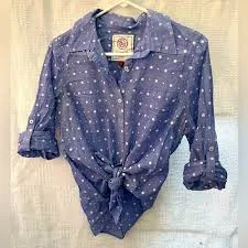blouse Super cute light blue and white polka dot button up shirt Poshmark $9