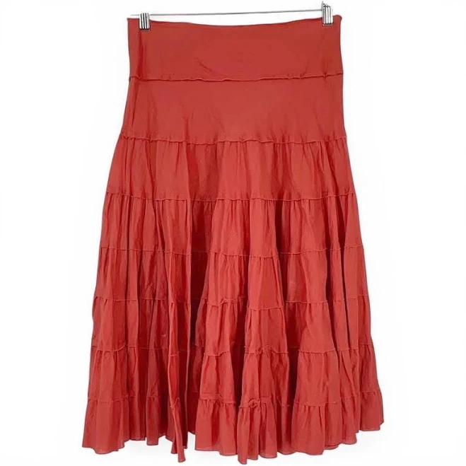 skirt Terracotta Red Tiered Cotton Midi Skirt Boho Raw Edge M eBay - sailnut123 $34.99