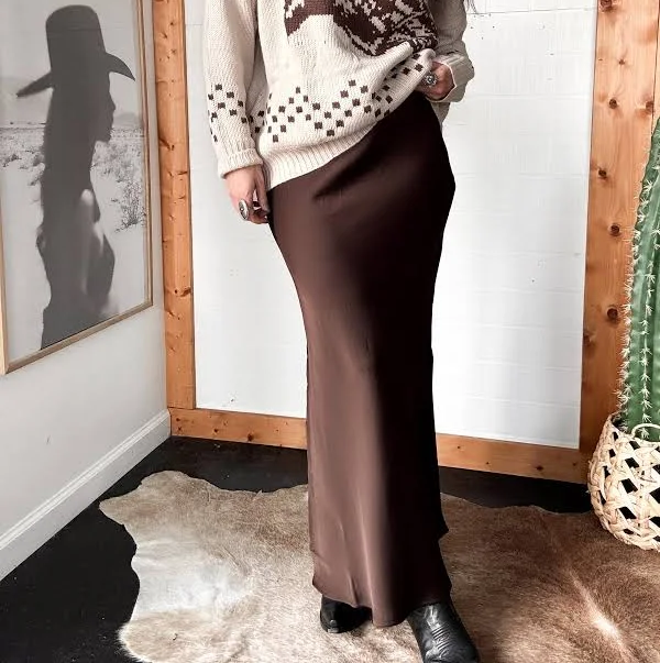 bottom The Wild J Satin Maxi Skirt – Espresso The Wild J Boutique $25