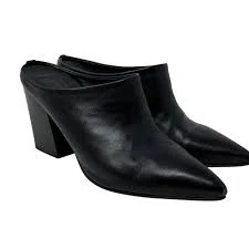 shoes Topshop Black Leather Mule Heels Minimalist Slip On Block Heel Womens 38 US 7.5 eBay $34.97