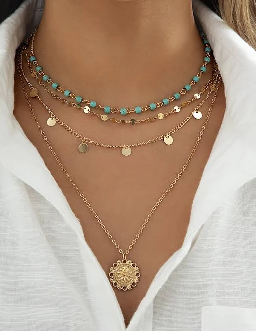 accessory Turquoise Multi-Layered Gold Necklace Commense $14