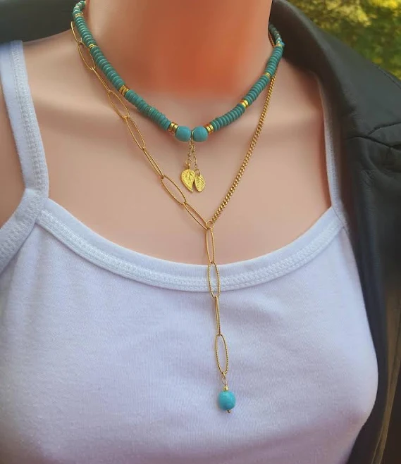 accessory Turquoise Paperclip Chain Necklace Etsy - Seller $32