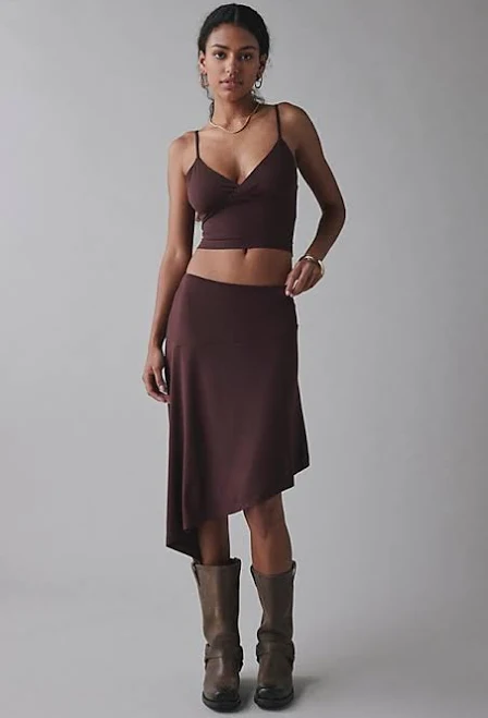 matching set Uo Sasha Open-Back Tank Top & Asymmetric Midi Skirt Knit Set Urban Outfitters $69
