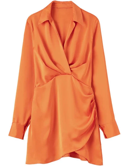 dress V-Neck Ruched Front Satin Shirt Dress Chicwish $41.9