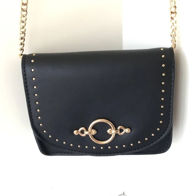 bag Vegan Black Leather Small Studded Crossbody With Partial Chain Strap eBay - thriftytreasures4unme $25