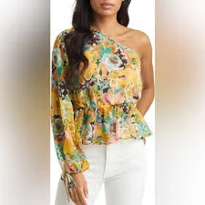 one shoulder top Vici Floral One Shoulder Peplum Blouse Poshmark $40