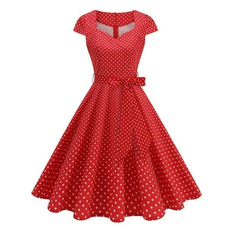 sundress Vintage 1950s Short Sleeve Sweetheart Neckline Polka Dot Cocktail Dress Walmart - ModishCloset $24.87