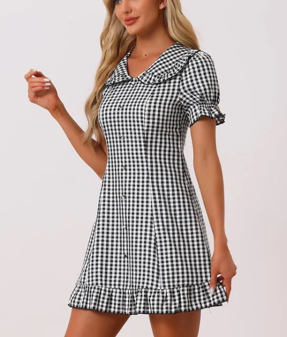 sundress Vintage 1960s Ruffled Gingham Checks Mini Dress Allegra K $46.99
