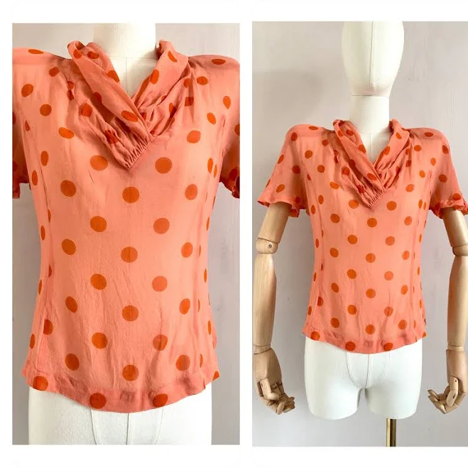 blouse Vintage 80s Silk Polkadot Blouse Etsy - Seller $68.08
