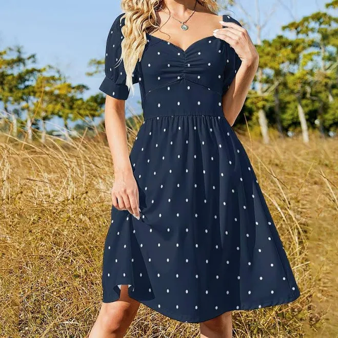 dress Vintage Inspired Polka Dot Puff Sleeve Sweetheart Neck A-Line Dress Etsy - Seller $34.99