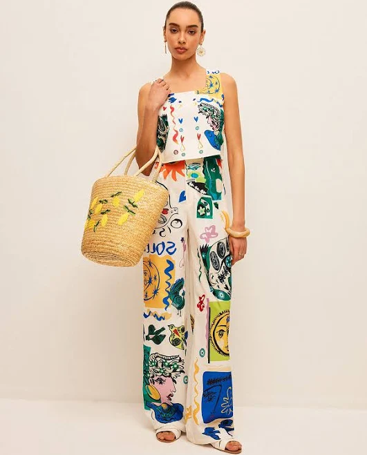 matching set Wide-Leg Graphic Print Crop Top and Pants Set Commense $52