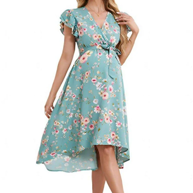 dress Women Summer Ruffle Sleeve Wrap Midi Dress V-Neck High Low Hem Floral Casual Dress, Women's, Size: Medium, Bluish Green Flower Kohl's $40.99