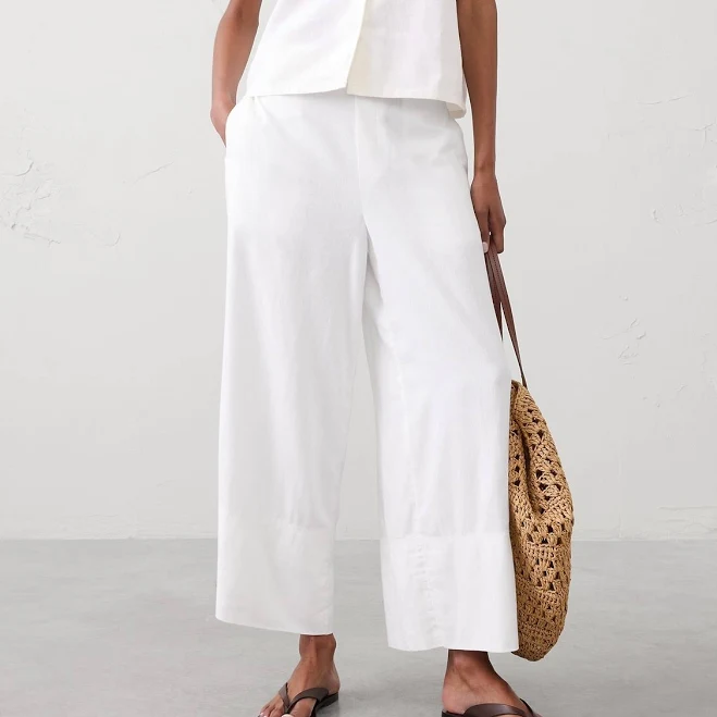 bottom Women's Anyday Wide-Leg High-Rise Linen-Blend Cropped Pant Banana Republic Factory $48
