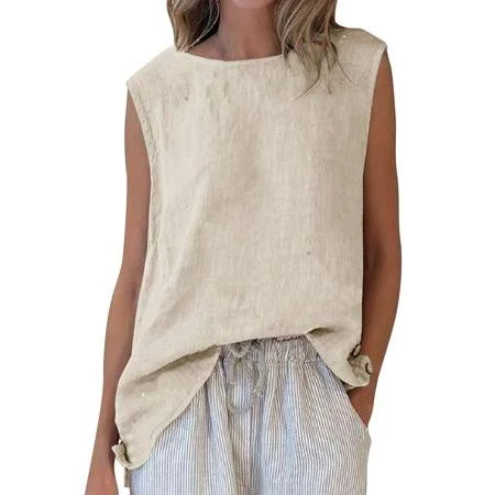matching set Women's Casual Loose Fit Linen Tank Tops Walmart - YeweiCloth $12.49