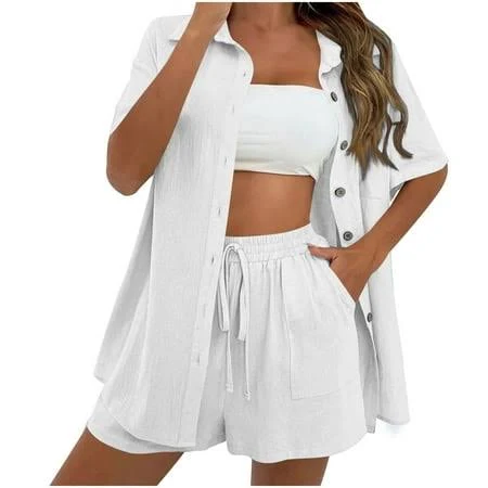 matching set Women's Cotton Linen 2 Piece Shorts Set Walmart - UAMVSH Stores $15.98