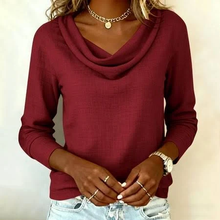 cowl neck top Women's Cowl Neck Long Sleeve Cotton Linen Shirt Walmart - Pounoo $13.04