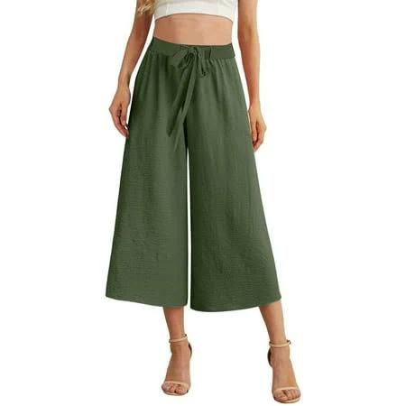 bottom Women's Cropped Wide Leg Linen Culottes with Pockets Walmart - Ahdbta $10.71