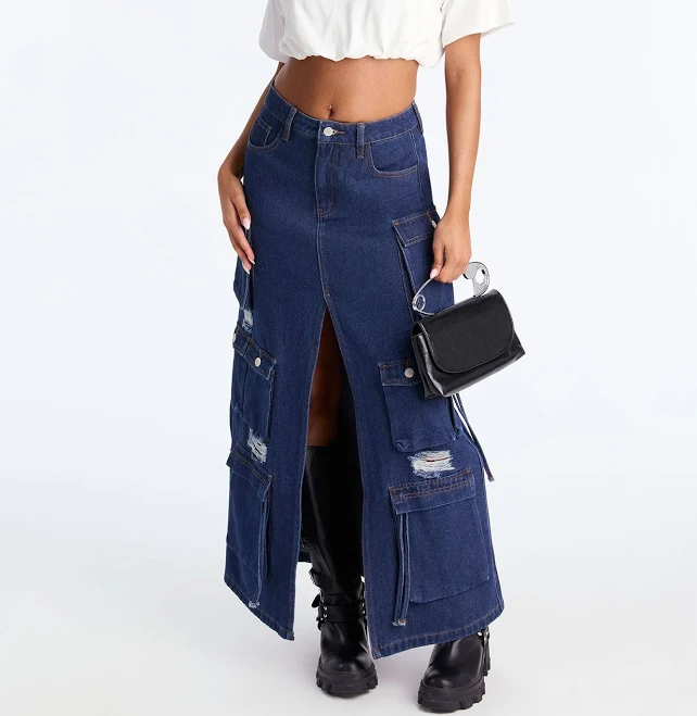 skirt Women's Fashion Nova Out Of Town Cargo Denim Maxi Skirt Fashion Nova $15