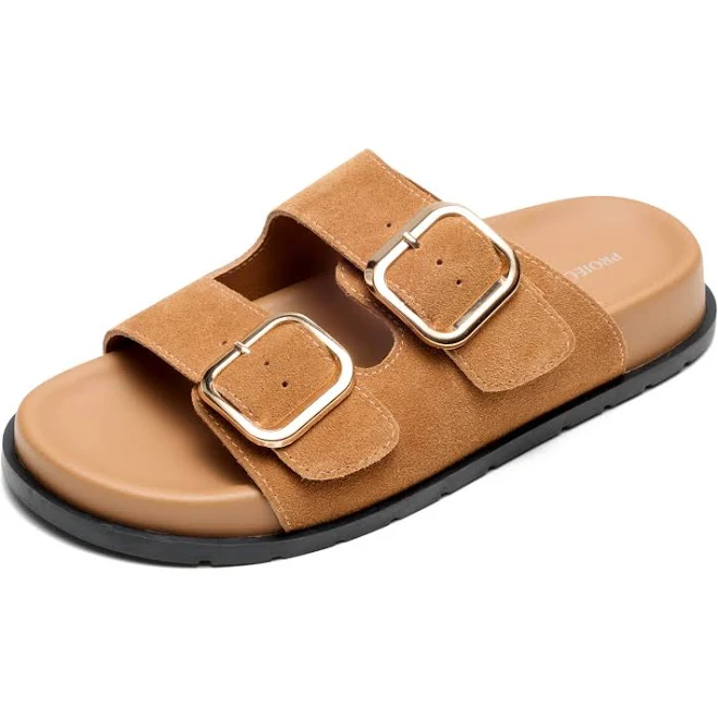 shoes Women's Genuine Leather Slides with Memory Foam Insole Project Cloud $49.9