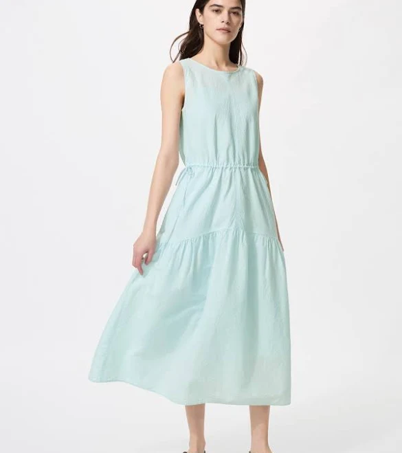 dress Women's Linen Blend Tiered Dress | Light Blue | Small | UNIQLO US uniqlo.com/us $59.9