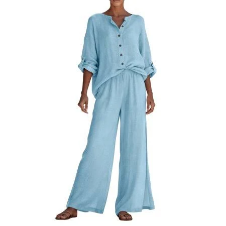 matching set Women's Loose Fit Linen Two Piece Set Walmart - gjutow $23.29