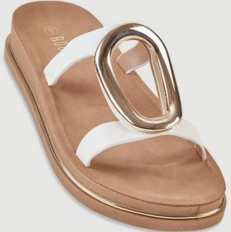 shoes Women's Metallic Pendant Double Band Footbed Sandals Rainbow Shops $12.99