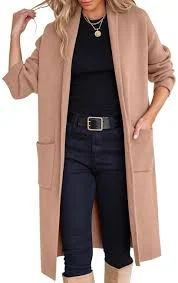 outerwear Women's Oversized Long Sweater Coat Duster – Open Front Knit – Light Camel SML eBay $22.49