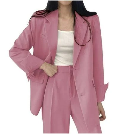 outerwear Women's Oversized Single Breasted Blazer Jacket with Pockets Walmart - StyleSiren $25.98