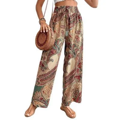 trousers Women's Paisley High Waist Wide Leg Pants with Drawstring Target $36.99