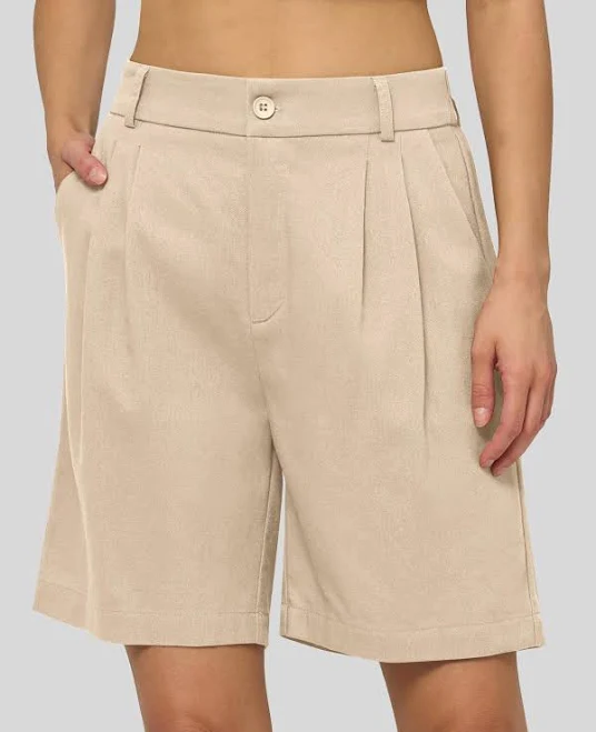 shorts Women's Pleated Cotton-Linen Bermuda Shorts Willit Sports $40.99