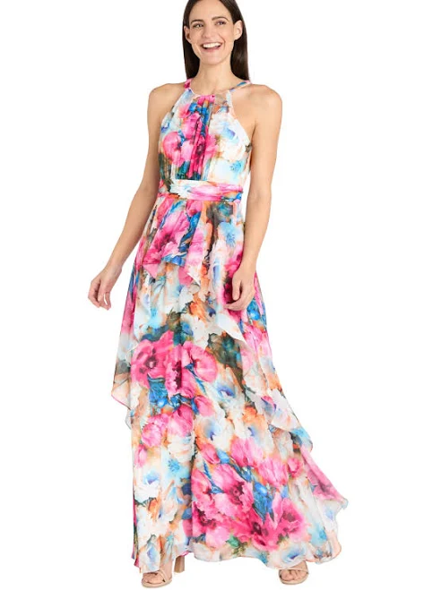 dress Womens R & M Richards Petite Floral Halter Ruched-Waist Gown R&M Richards $70