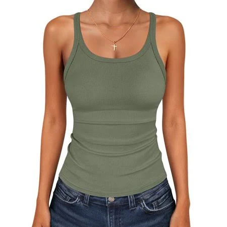 top Women's Ribbed Knit Scoop Neck Sleeveless Tank Top Walmart - ANRABESS FASHION $12.98