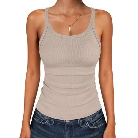 top Women's Ribbed Knit Scoop Neck Sleeveless Tank Top Walmart - ANRABESS FASHION $14.99