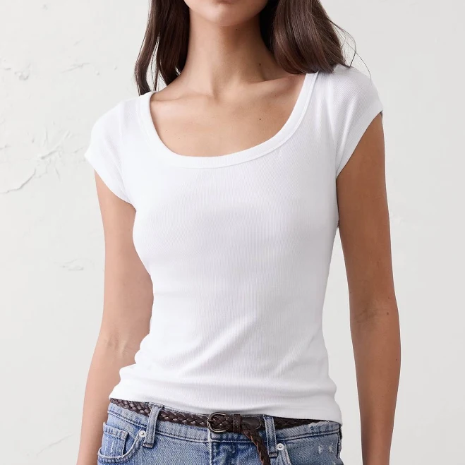 top Women's Ribbed Scoop-Neck T-Shirt Banana Republic Factory $21