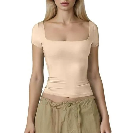 top Women's Square Neck Short Sleeve Lightweight T-Shirt Walmart - Xivone $10.32