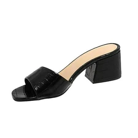 shoes Women's Square Toe Slip On Chunky Heel Faux Leather Dress Sandals Walmart - EnigmaticVogueHouse $9.76