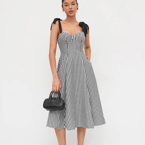 dress Women's Sweetheart Neckline Gingham Bowknot Midi Dress Cider $42.9